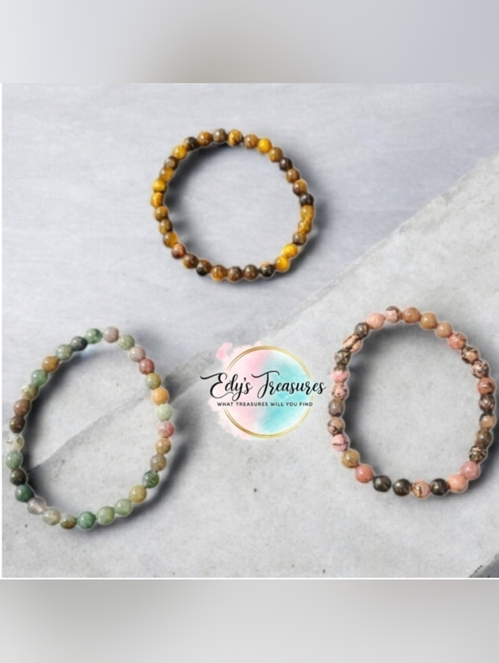 3pc Crystal Bracelet Set – Tiger Eye, Indian Agate & Rhodonite 6mm NEW